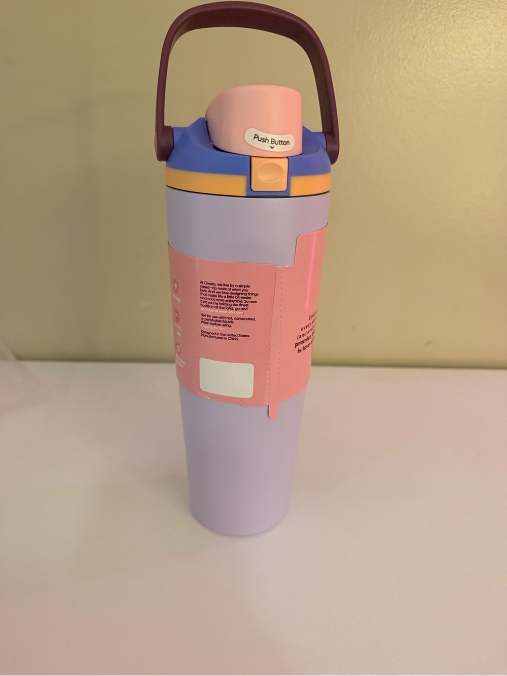 Pastel Pink & Lavender Insulated Travel Bottle with Carry Handle